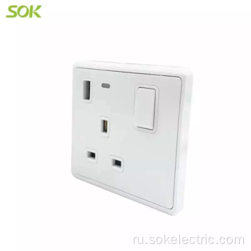 Электрическая розетка 13A BS с неоновым USB-разъемом